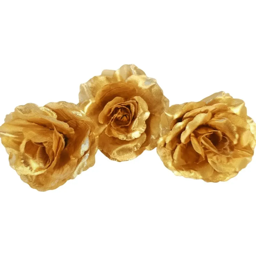 70 Gold Artificial Silk Rose Heads 3 Inch Wedding Craft Floral Decor Flowers DIY
